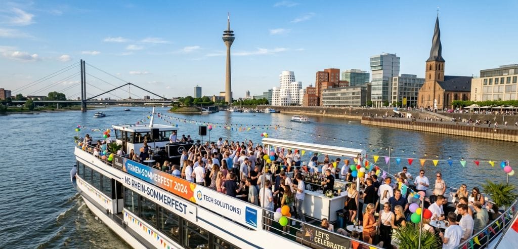 auf dem partyboot feiern sommerfest düsseldorf