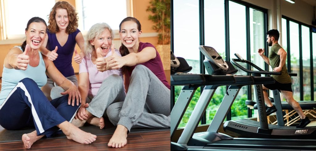 Mitarbeiter fit halten mit Fitnessgeräten und Gesundheitskursen