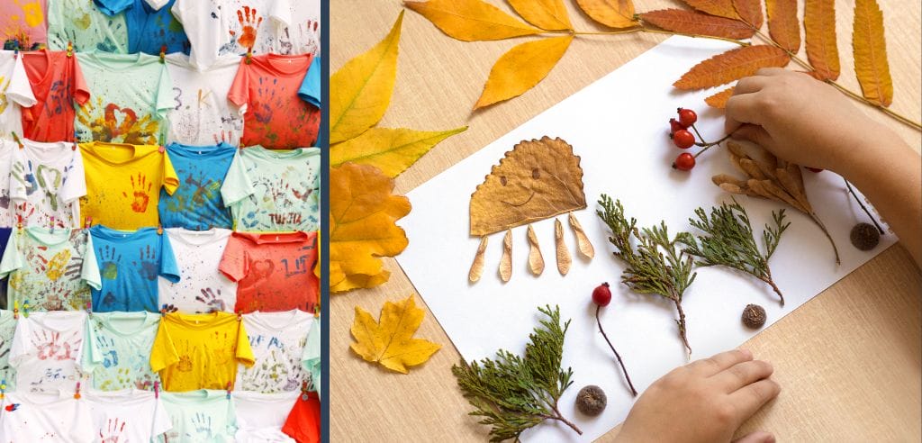 basteleien tshirts bemalen naturmaterialien kinder