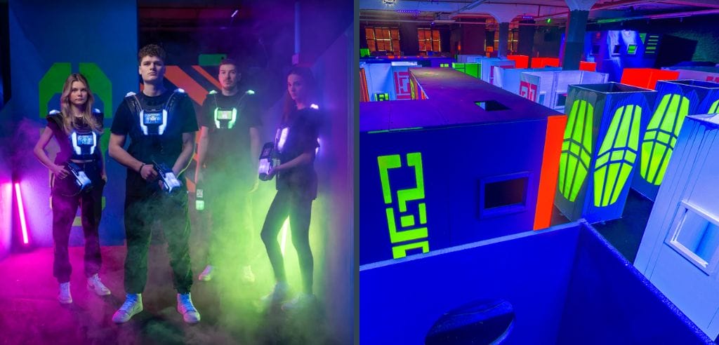 lasertag scifi-welt spielfeld im neonlicht